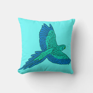 Parrot in Flight, Aqua and Cobalt Blue Cushion