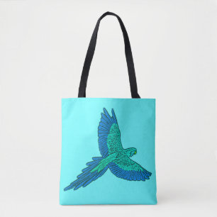 Parrot in Flight, Aqua and Cobalt Blue Tote Bag