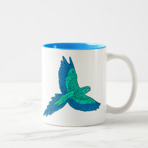Parrot in Flight, Aqua and Cobalt Blue Two-Tone Coffee Mug