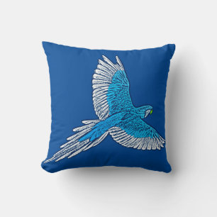 Parrot in Flight, Cobalt Blue and White Cushion