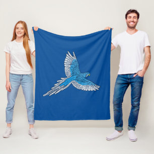 Parrot in Flight, Cobalt Blue and White Fleece Blanket