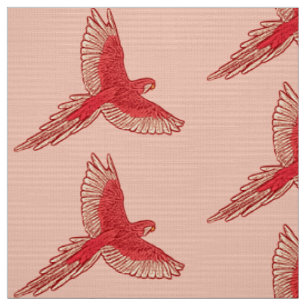 Parrot in Flight, Coral Orange and Cream Fabric