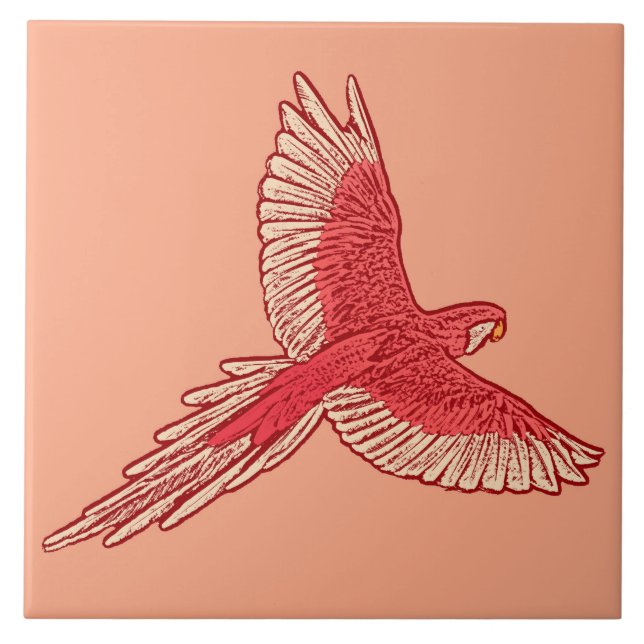 Parrot in Flight, Coral Orange and Cream Tile (Front)