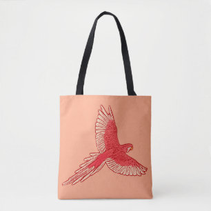 Parrot in Flight, Coral Orange and Cream Tote Bag