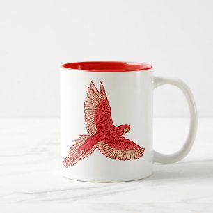 Parrot in Flight, Coral Red, Orange, and Peach Two-Tone Coffee Mug