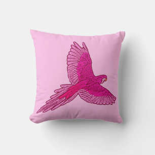 Parrot in Flight, Fuchsia and Ice Pink Cushion