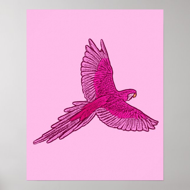 Parrot in Flight, Fuchsia and Ice Pink Poster (Front)