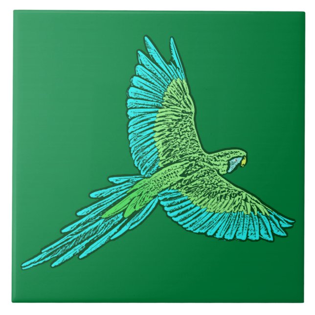 Parrot in Flight, Jade Green and Turquoise Tile (Front)