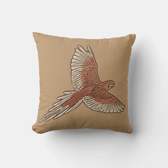 Parrot in Flight, Rust, Cream and Camel Tan Cushion (Front)