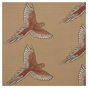 Parrot in Flight, Rust, Cream and Camel Tan Fabric