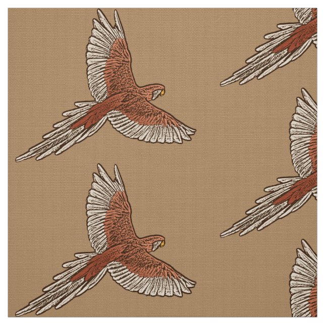 Parrot in Flight, Rust, Cream and Camel Tan Fabric (Swatch)