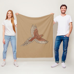 Parrot in Flight, Rust, Cream and Camel Tan Fleece Blanket