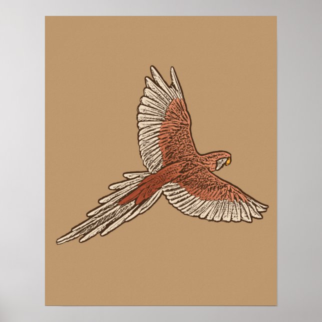 Parrot in Flight, Rust, Cream and Camel Tan Poster (Front)
