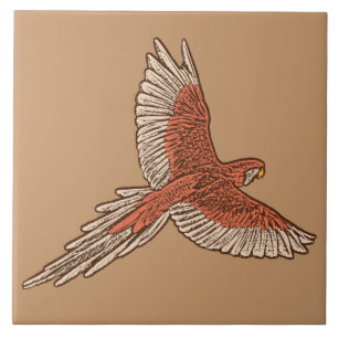 Parrot in Flight, Rust, Cream and Camel Tan Tile