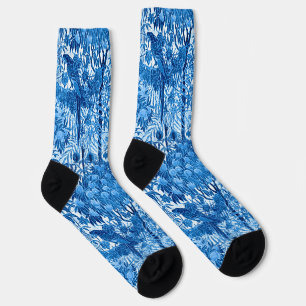 Parrot in the Jungle, Indigo Blue and White  Socks