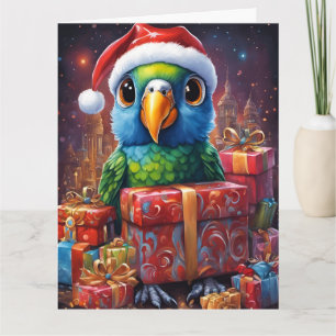 Parrot in the midst of Christmas gifts Card