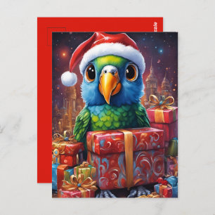 Parrot in the midst of Christmas gifts Postcard