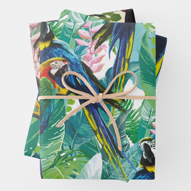 Parrot Jungle Wrapping Paper Flat Sheet Set of 3 (In situ)
