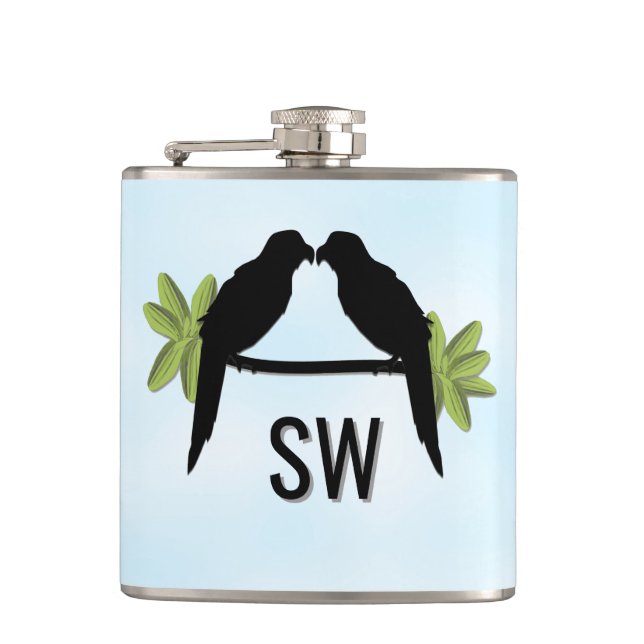 Parrot Love Monogram Hip Flask (Front)