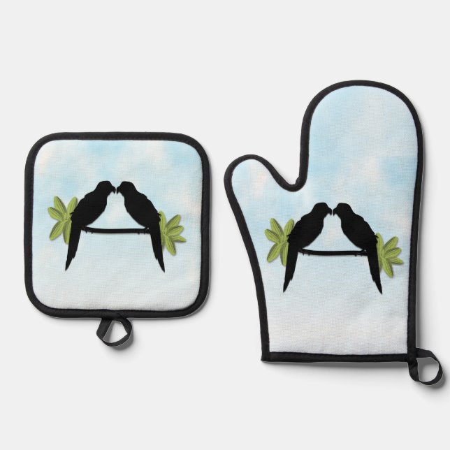 Parrot Love Oven Mitt & Pot Holder Set (Front)