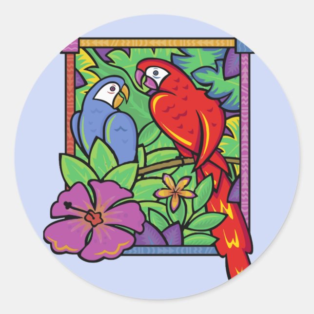 Parrot & Macaw in the Jungle Classic Round Sticker (Front)