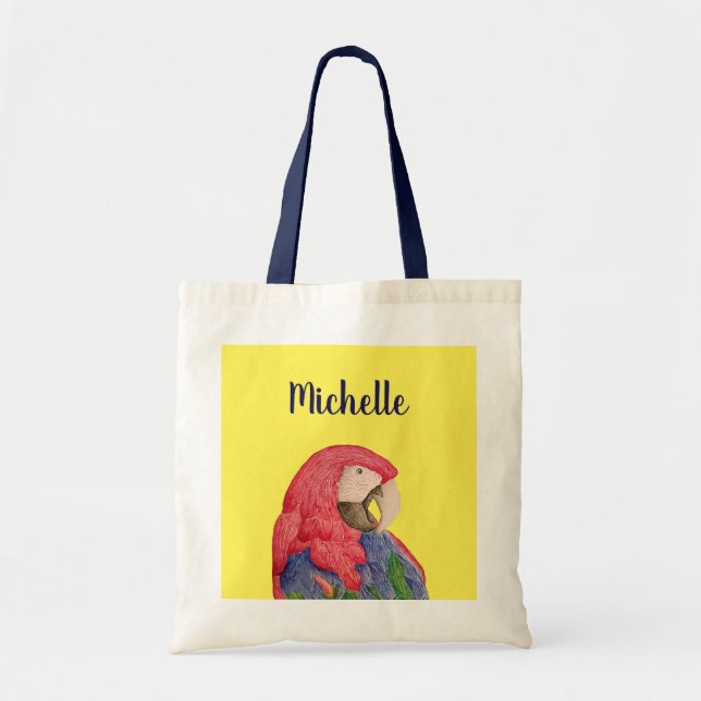 Parrot Monogram Tropical Red Macaw Yellow Tote Bag (Front)