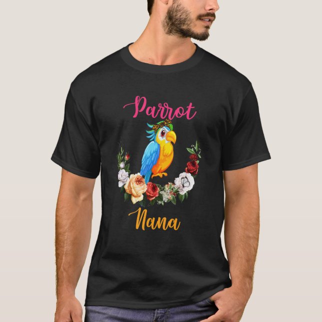 Parrot Nana Floral Parrot Bow Tie Lover Mother's D T-Shirt (Front)