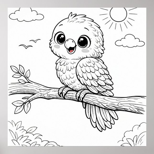 Parrot Nursery Kids Coloring Page  Poster (Front)
