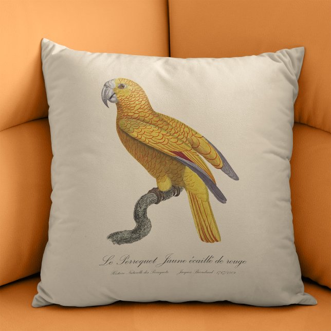 Parrot of Paradise of Cuba, Psittacus Paradisi Cushion (Le Perroquet Jaune ecaille de rouge. Throw Pillow)