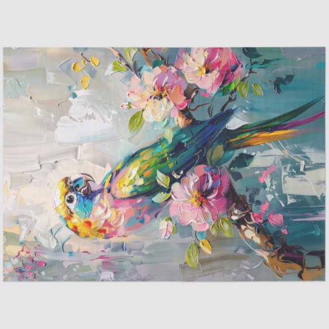 Parrot Oil Painting Floral Decoupage Tissue Paper (Front)