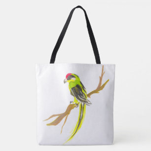parrot on a branch tote bag