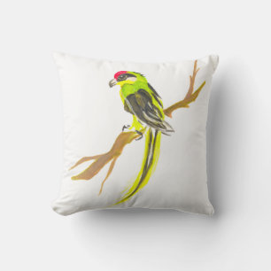 Parrot on a branch. Watercolor painting. China art Cushion