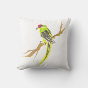 Parrot on a branch. Watercolor painting. Cushion