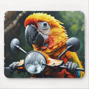 Parrot on motorcycle mouse pad