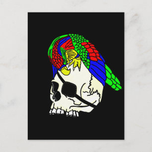 Parrot On Pirate Skull With Black Background Postcard