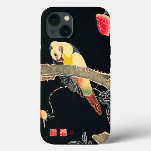 Parrot on the Branch of a Flowering Rose Bush iPhone 13 Case
