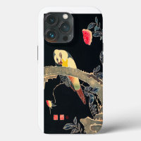 Parrot on the Branch of a Flowering Rose Bush