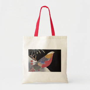 Parrot on the Branch of a Flowering Rose Bush, Jak Tote Bag