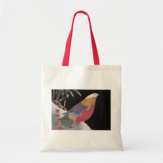 Parrot on the Branch of a Flowering Rose Bush, Jak Tote Bag (Front)