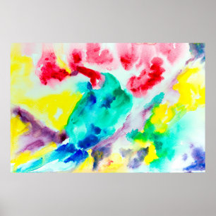 parrot on tree, bird Abstract Bright Watercolor gr Poster