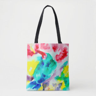 parrot on tree, bird Abstract Bright Watercolor gr Tote Bag