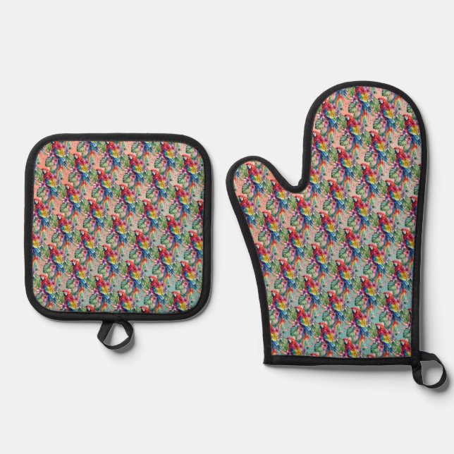 Parrot Oven Mitt & Pot Holder Set (Front)