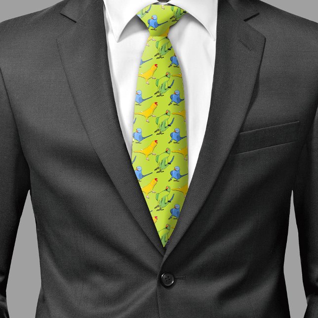 Parrot Pattern Indian Ringneck Green Bird Lover Tie (Green Parrot Pattern Necktie)