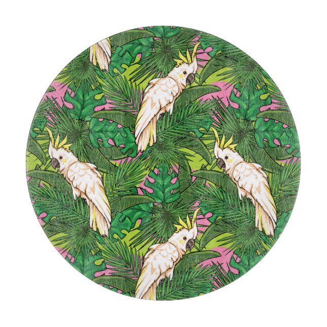 Parrot Pattern With Palm Leaves Cutting Board (Front)