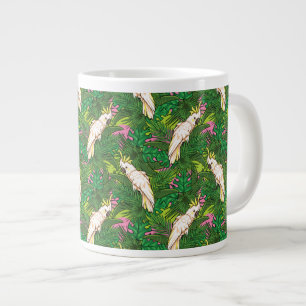 Parrot Pattern With Palm Leaves Large Coffee Mug