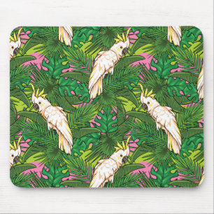 Parrot Pattern With Palm Leaves Mouse Pad