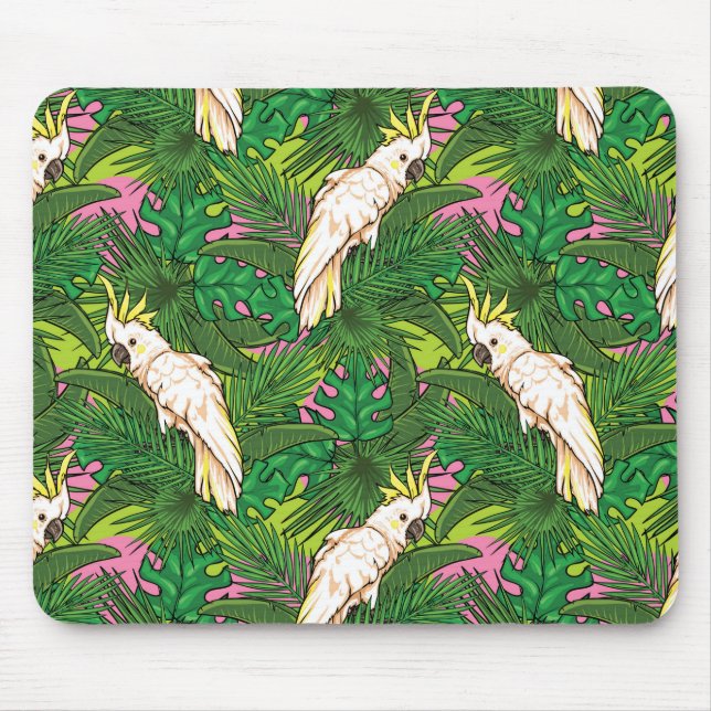 Parrot Pattern With Palm Leaves Mouse Pad (Front)