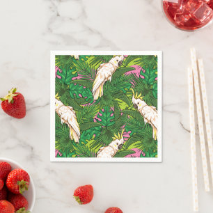 Parrot Pattern With Palm Leaves Napkin