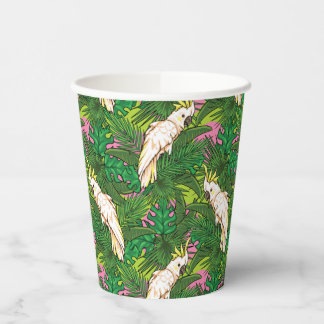 Parrot Pattern With Palm Leaves Paper Cups