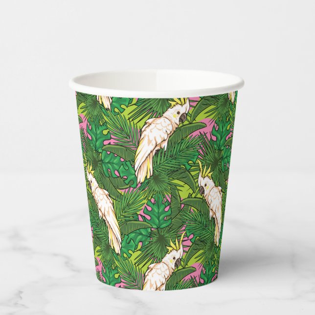 Parrot Pattern With Palm Leaves Paper Cups (Left)